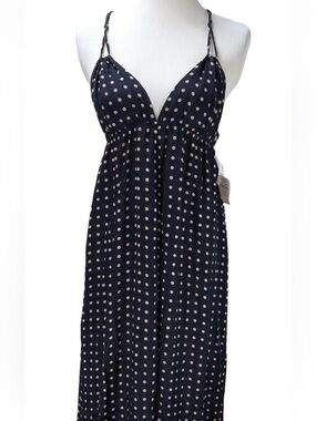 NWT; Christopher Deane Black with Brown dot Silk Maxi Dress